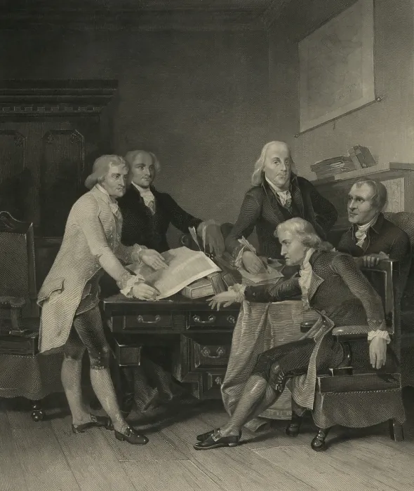 Framed Print : American Revolution, Second Continential Congress, Philadelphia, 1775-1776. The five delegates of the Drafting Committee of the Declaration of Independence