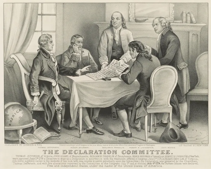Framed Print : American Revolution, Second Continential Congress, Philadelphia, 1775-1776. The five delegates of the Drafting Committee of the Declaration of Independence