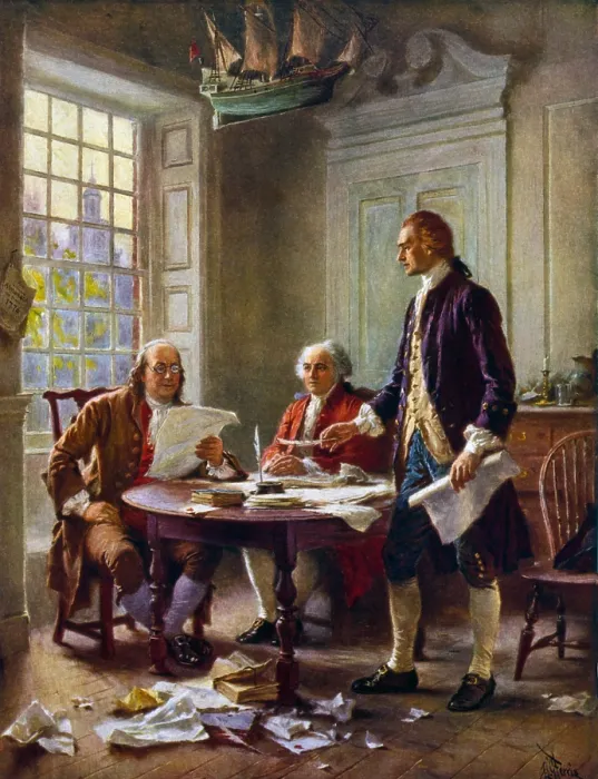 Framed Print : American Revolution, Second Continential Congress, Philadelphia, 1775-1776. Delegates of the Drafting Committee at work on the Declaration of Independence, 1776 Framed Print : American Revolution, Second Continential Congress, Philadelphia, 1775-1776. Delegates of the Drafting Committee at work on the Declaration of Independence, 1776