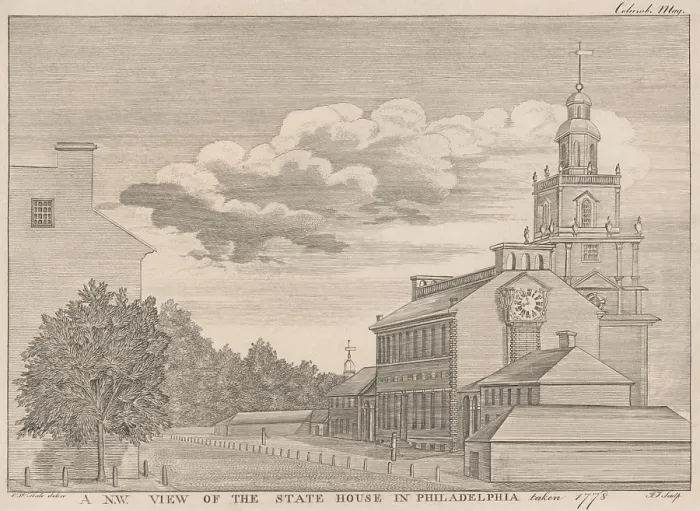 Framed Print : American Revolution, Second Continential Congress, Philadelphia, 1775-1776. The 2nd Continential Congress assembled at the Statehouse in Philadelphia on September 5, 1774