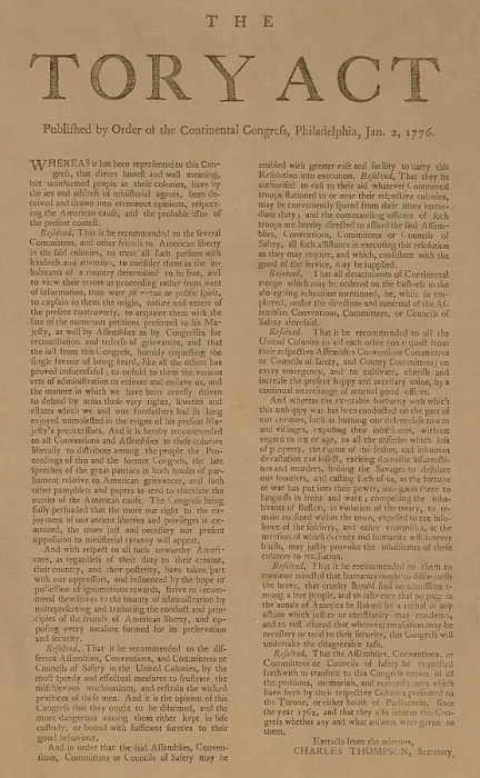 Framed Print : American Revolution, Second Continential Congress, 1775-1776. The Tory Act, published by Congress on Jan Framed Print : American Revolution, Second Continential Congress, 1775-1776. The Tory Act, published by Congress on Jan