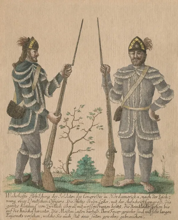 Framed Print : American Revolution. True illustration of the soldiers of the Congress in North America, after the drawing of a German officer, Johann Martin Will, c. 1780 Framed Print : American Revolution. True illustration of the soldiers of the Congress in North America, after the drawing of a German officer, Johann Martin Will, c. 1780