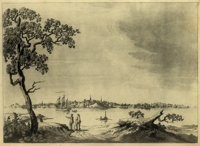 Framed Print : The American Revolution. View of Portsmouth, New Hampshire from across the Piscataqua River