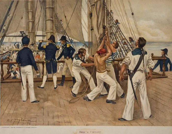 Framed Print : American sailors and officers on deck of USS Constitution during engagement with the HMS Gurri re off the coast of Nova Scotia. August 19 1812 Framed Print : American sailors and officers on deck of USS Constitution during engagement with the HMS Gurri re off the coast of Nova Scotia. August 19 1812