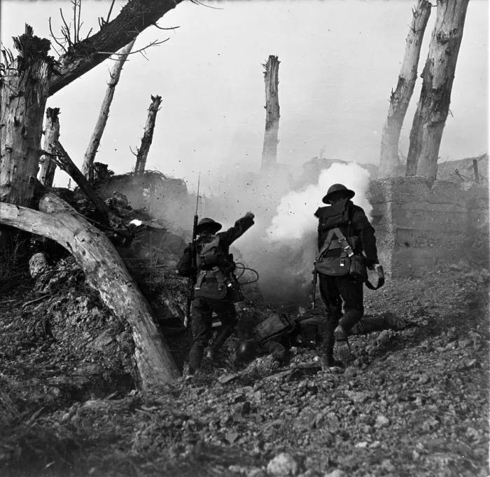Framed Print : Three American soldiers viewed from behind, near ruins, original caption reads: At close grips with the Hun, we bomb the corkshaffer's, circa 1910s Framed Print : Three American soldiers viewed from behind, near ruins, original caption reads: At close grips with the Hun, we bomb the corkshaffer's, circa 1910s