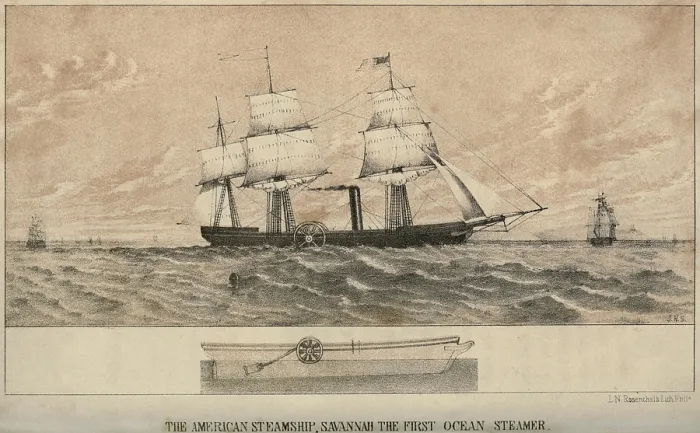 Framed Print : The American steamer SAVANNAH was the first steamship to cross the Atlantic Ocean in 1819