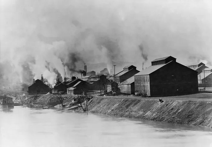 Framed Print : American Steel and Wire plant in Donora, Pennsylvania, in 1910. In 1948 the successors to these factories would contribute to a fatal air pollution incident that killed 20 people