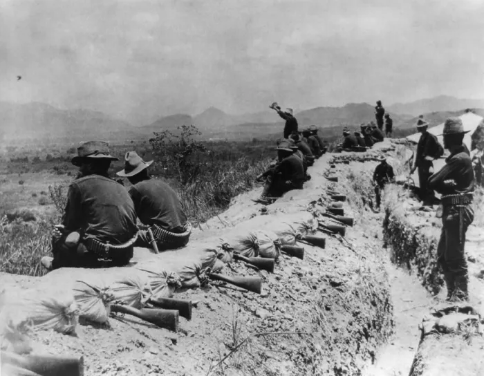 Framed Print : In the American trenches before Santiago during a truce, in July 1898 Framed Print : In the American trenches before Santiago during a truce, in July 1898