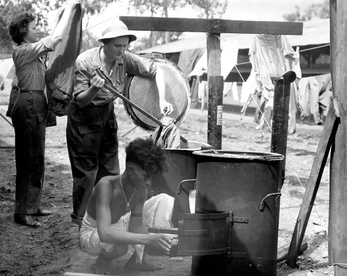 Framed Print : American WACS (top left), washing laundry in New Guinea, June, 1944. Courtesy: CSU Archives / Everett Collection