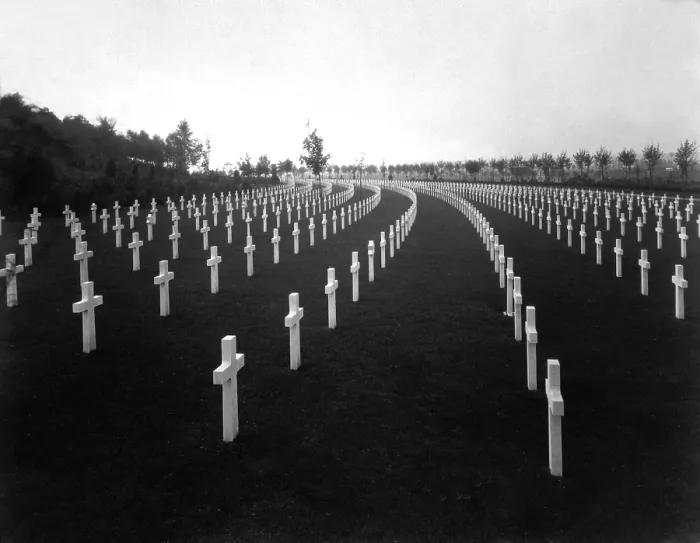 Framed Print : American World War I cemetery in France in 1928. Aisne-Marne American Cemetery is at the foot of the hill where the Battle of Belleau Wood was fought