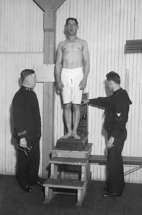 Framed Print : American WW1 recruit under medical examination. 1917-18. (BSLOC_2012_4_3)