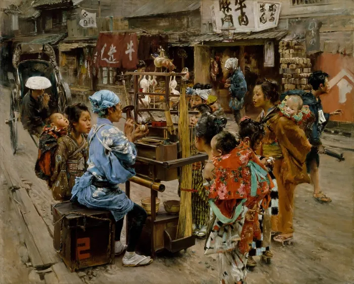 Framed Print : THE AMEYA, by Robert Frederick Blum, 1890-92, American painting, oil on canvas. Ameya is a Japanese candy-seller Framed Print : THE AMEYA, by Robert Frederick Blum, 1890-92, American painting, oil on canvas. Ameya is a Japanese candy-seller