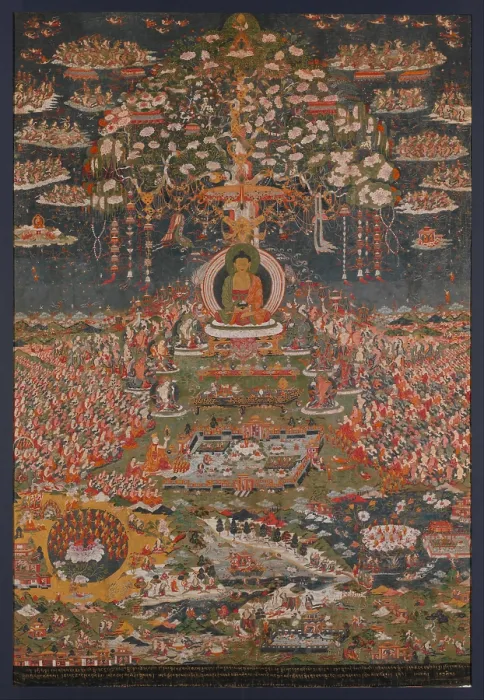 Framed Print : Amitabha, the Buddha of the Western Pure Land (Sukhavati), c. 1700, Central Tibet, painting, distemper with gold on cloth. Amitabha, Buddha of Eternal Life