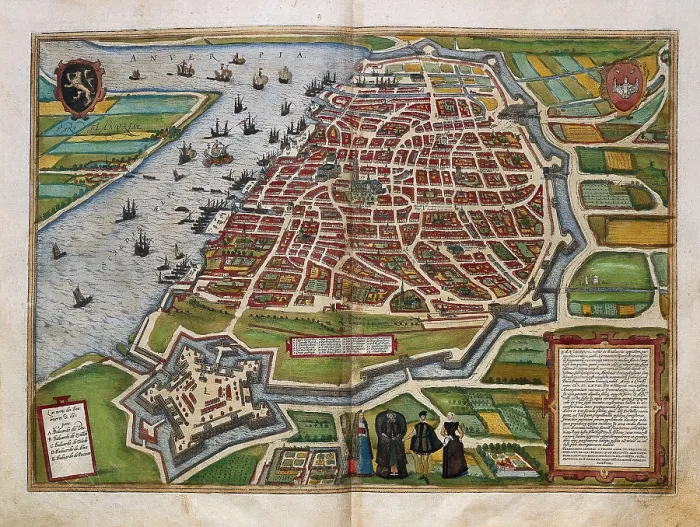 Framed Print : Amsterdam. Engraving by Franz Hohenberg for the work 'Civitates orbis terrarum' by George Braun. Printed by Gottfried Kempensen in Coloniae Agripinae (1572-1617)