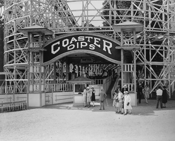 Framed Print : Amusement parks, entrance to the Coaster Dips, the roller coaster at the Glen Echo Park, Maryland, photograph, 1909-1932