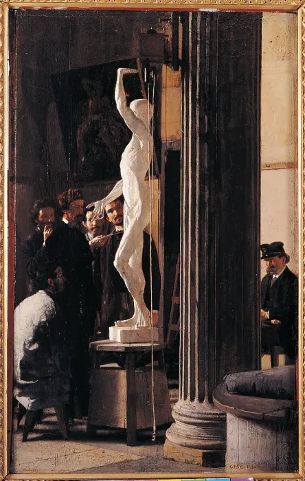 Framed Print : The Anatomy Lesson, by Giacomo Favretto, 1873, 19th Century, oil on panel, cm 43 x 27 - Italy, Lombardy, Milan, Brera Academy of Fine Art Collections. All