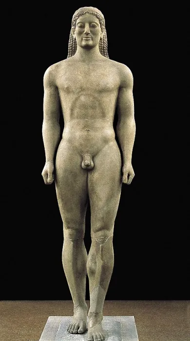 Framed Print : Anavyssos Kouros. ca. 520 BC. Archaic Greek art. Sculpture on marble. GREECE. Athens. National Museum of Archaeology. Proc: GREECE. Anavyssos