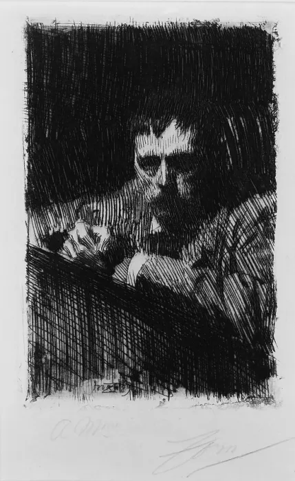Framed Print : Anders Zorn (1860-1920), Swedish impressionist painter in self-portrait etching. 1889