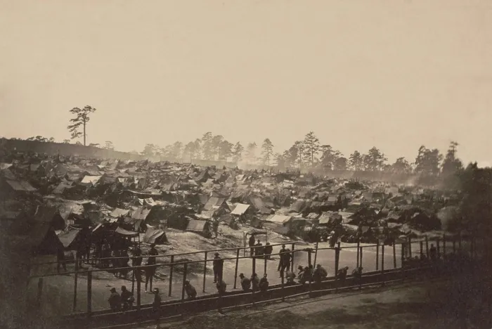 Framed Print : Andersonville Prison, Georgia, was photographed by A. J. Riddle, on August 17, 1864