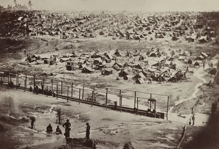 Framed Print : Andersonville Prison, Georgia, was photographed by A. J. Riddle, on August 17, 1864