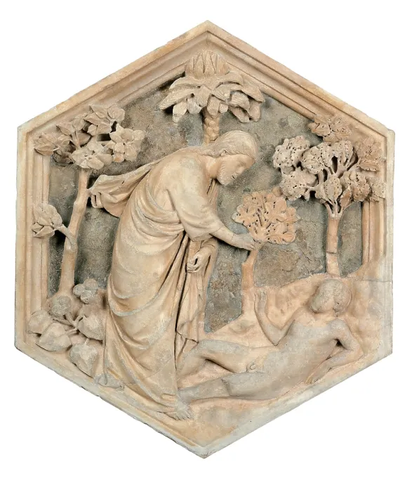 Framed Print : Andrea da Pontedera known as Andrea Pisano, Creation of Adam, 1334 - 1336, 14th Century, marble, painted ground, Italy, Tuscany, Florence Framed Print : Andrea da Pontedera known as Andrea Pisano, Creation of Adam, 1334 - 1336, 14th Century, marble, painted ground, Italy, Tuscany, Florence