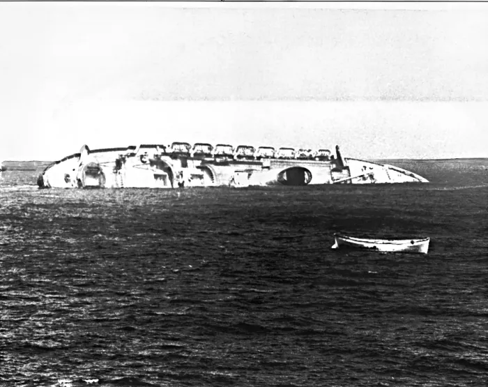 Framed Print : ANDREA DORIA, cruise ship is sinking in the ocean, 60 miles off of Nantucket Island, July 25, 1956, after its collision with the Swedish liner, Stockholm, at 11:10 PM Framed Print : ANDREA DORIA, cruise ship is sinking in the ocean, 60 miles off of Nantucket Island, July 25, 1956, after its collision with the Swedish liner, Stockholm, at 11:10 PM