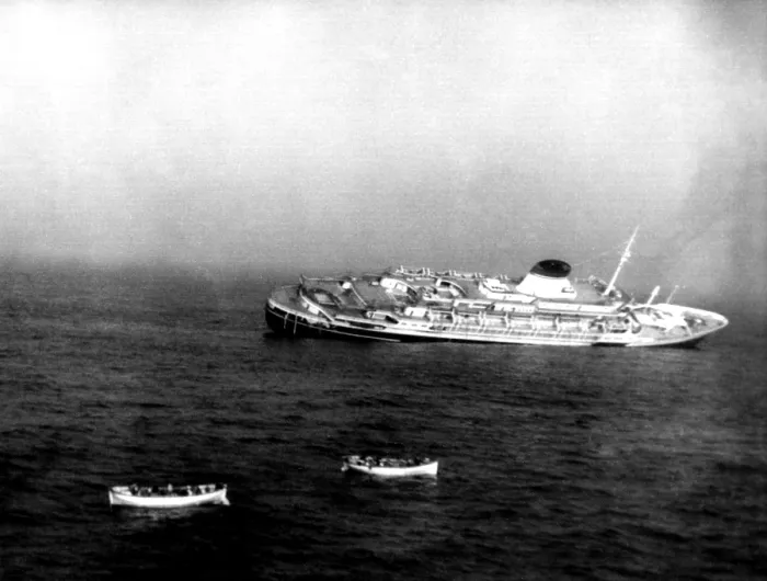 Framed Print : ANDREA DORIA, the Italian ocean liner is sinking in the ocean, 60 miles off of Nantucket Island, July 25, 1956, after its collision with the Swedish liner, Stockholm Framed Print : ANDREA DORIA, the Italian ocean liner is sinking in the ocean, 60 miles off of Nantucket Island, July 25, 1956, after its collision with the Swedish liner, Stockholm