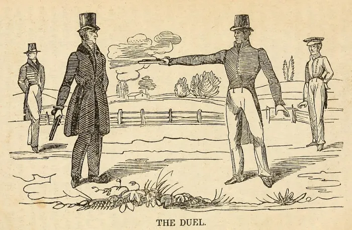 Framed Print : Andrew Jackson killing Charles Dickenson in a duel. The men quarrel over a horse race bet which escalated to personal insults and ultimately the duel of May 30 1806