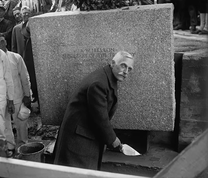 Framed Print : Andrew Mellon (1855-1937), Secretary of the Treasury, laying cornerstone of Internal Revenue Building on May 20, 1929