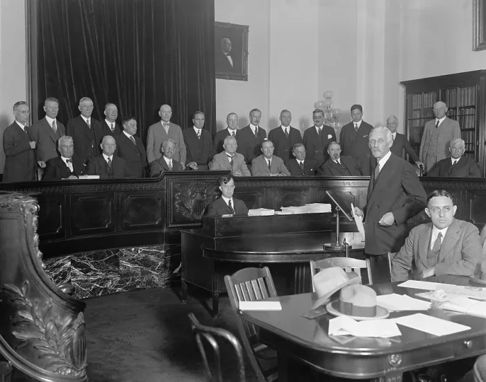 Framed Print : Andrew Mellon (1855-1937), Secretary of the Treasury, before House Ways and Means Committee on October 19, 1925
