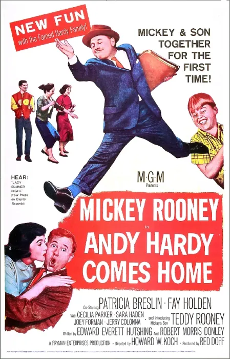 Framed Print : ANDY HARDY COMES HOME, US poster, Mickey Rooney (center), bottom left: Patricia Breslin, Mickey Rooney, Teddy Rooney (right of center), 1958