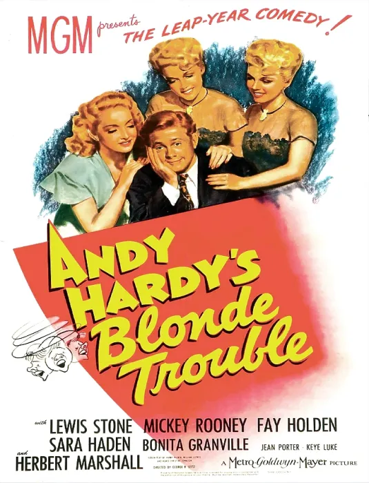 Framed Print : ANDY HARDY'S BLONDE TROUBLE, from left: Bonita Granville, Mickey Rooney, Lee Wilde and Lyn Wilde, 1944