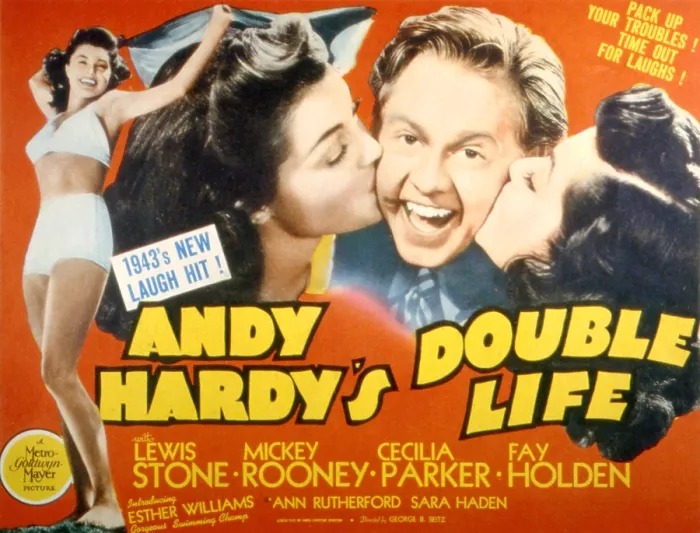 Framed Print : ANDY HARDY'S DOUBLE LIFE, Esther Williams, Mickey Rooney, Ann Rutherford, 1942