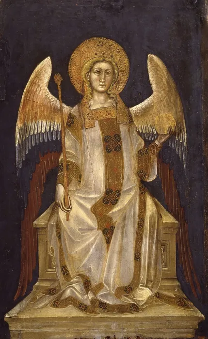 Framed Print : Angel crowned with scepter and orb, by Guarienti di Arpo, 14th century, panel. - Italy, Veneto, Padua, Civic Museum. Whole artwork view