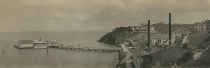 Framed Print : Angel Island immigration station in San Francisco Bay opened to receive and screen immigrants in 1910. From 1910 to 1940, Angel Island processed immigrants from 84 nations