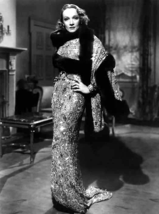 Framed Print : ANGEL, Marlene Dietrich, costume still for 1937 (jeweled gown by Travis Banton)
