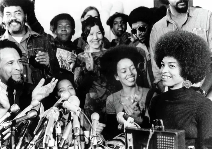 Framed Print : Angela Davis attended her first news conference 2 / 24 / 72 since being released on bail & told an audience of 200 newsmen & supporters that her release on bail was due to