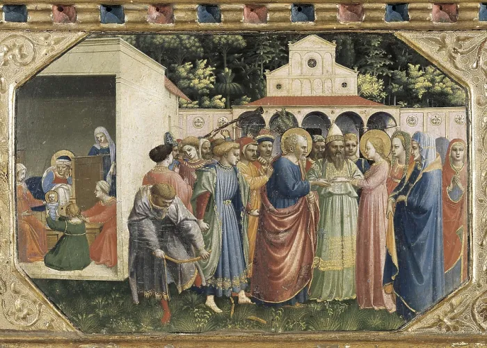Framed Print : ANGELICO, Fra (1387-1455). The Annunciation. ca. 1445. Detail of the predella depicting the Nuptials of Saint Joseph and the Virgin Mary. Renaissance art. Quattrocento Framed Print : ANGELICO, Fra (1387-1455). The Annunciation. ca. 1445. Detail of the predella depicting the Nuptials of Saint Joseph and the Virgin Mary. Renaissance art. Quattrocento