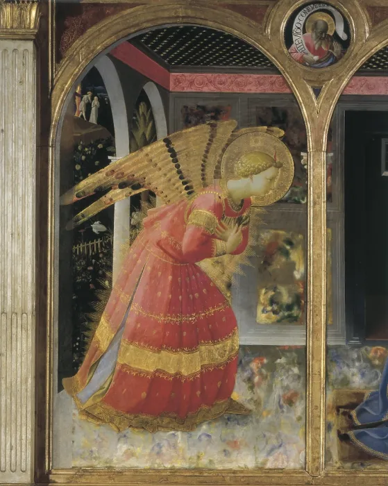 Framed Print : ANGELICO, Fra (1387-1455). The Annunciation. 1430s. Detail of the angel. Renaissance art. Quattrocento. Tempera on wood. ITALY. San Giovanni Valdarno