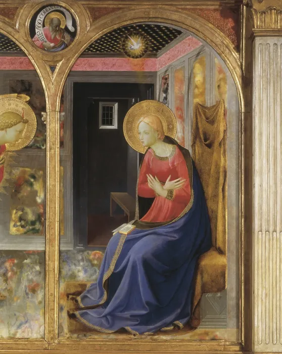 Framed Print : ANGELICO, Fra (1387-1455). The Annunciation. 1430s. Detail of the Virgin. Renaissance art. Quattrocento. Tempera on wood. ITALY. San Giovanni Valdarno Framed Print : ANGELICO, Fra (1387-1455). The Annunciation. 1430s. Detail of the Virgin. Renaissance art. Quattrocento. Tempera on wood. ITALY. San Giovanni Valdarno