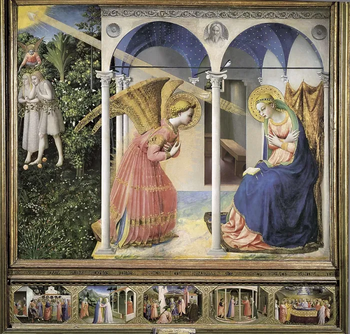 Framed Print : ANGELICO, Fra (1387-1455). The Annunciation. ca. 1445. Renaissance art. Quattrocento. Tempera on wood. SPAIN. Madrid. Prado Museum. AISA / Everett Collection**US SALES ONLY** Framed Print : ANGELICO, Fra (1387-1455). The Annunciation. ca. 1445. Renaissance art. Quattrocento. Tempera on wood. SPAIN. Madrid. Prado Museum. AISA / Everett Collection**US SALES ONLY**