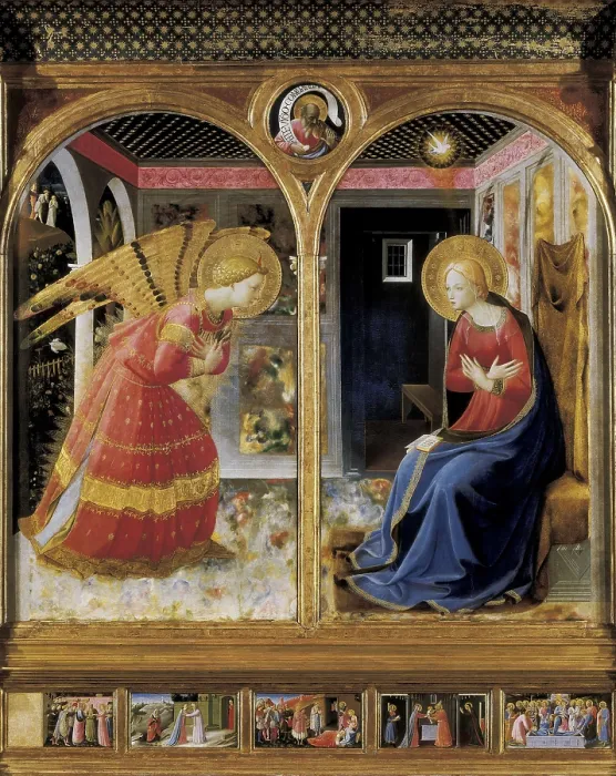 Framed Print : ANGELICO, Fra (1387-1455). The Annunciation. 1430s. Renaissance art. Quattrocento. Tempera on wood. ITALY. San Giovanni Valdarno
