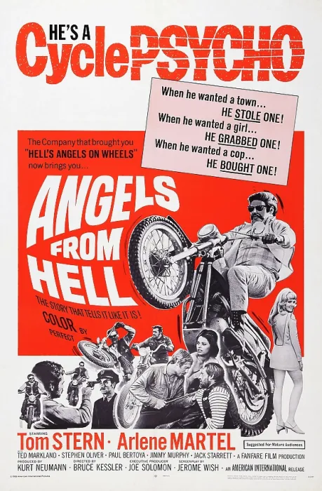 Framed Print : ANGELS FROM HELL, US poster art, top: Tom Stern, bottom: Tom Stern holding gun to Jack Starrett's head; Tom Stern holding blade to Pepper Martin's throat Framed Print : ANGELS FROM HELL, US poster art, top: Tom Stern, bottom: Tom Stern holding gun to Jack Starrett's head; Tom Stern holding blade to Pepper Martin's throat
