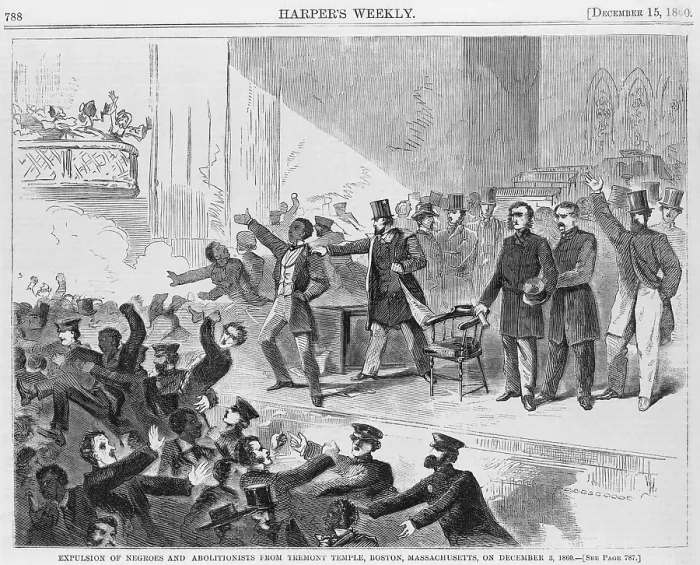 Framed Print : An angry mob broke up a meeting of the Boston abolitionists during a service observing the one year anniversary of John Brown's execution