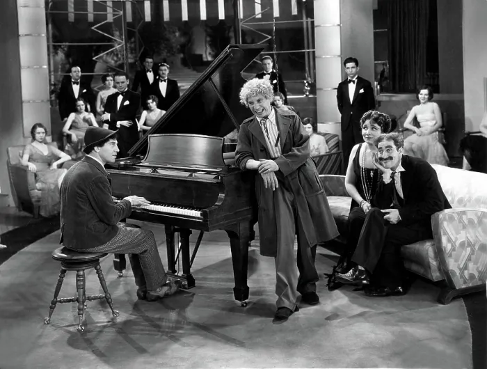 Framed Print : ANIMAL CRACKERS, Chico Marx, Harpo Marx, Margaret Dumont, Groucho Marx, 1930, entertaining party guests Framed Print : ANIMAL CRACKERS, Chico Marx, Harpo Marx, Margaret Dumont, Groucho Marx, 1930, entertaining party guests