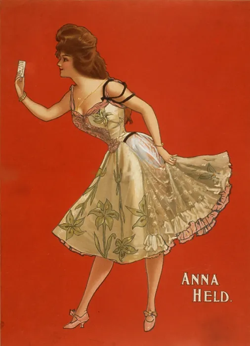 Framed Print : Anna Held (1873-1918), Polish born, American actress and first wife of Florenz Ziegfeld. Her willingness to show her lags increased her popularity. 1899 poster
