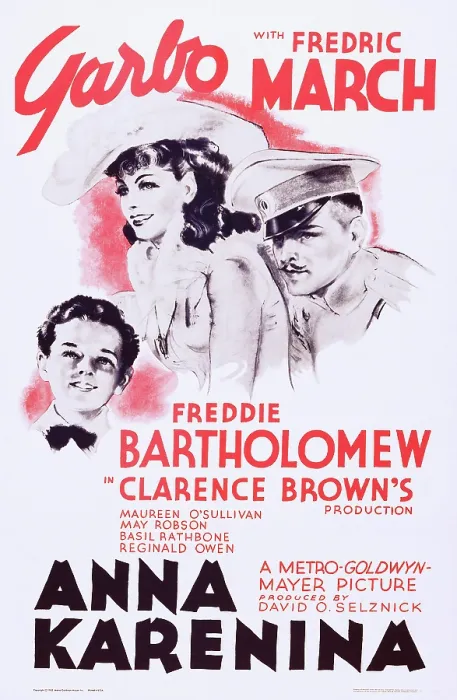 Framed Print : ANNA KARENINA, US poster art, from left: Freddie Bartholomew, Greta Garbo, Fredric March, 1935