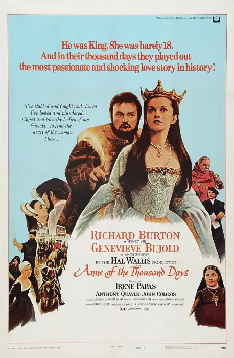 Framed Print : ANNE OF THE THOUSAND DAYS, US poster art, from left, Richard Burton, Genevieve Bujold, Irene Papas, 1969