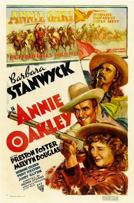 Framed Print : ANNIE OAKLEY, from top: Moroni Olsen, Melvyn Douglas, Barbara Stanwyck, 1935
