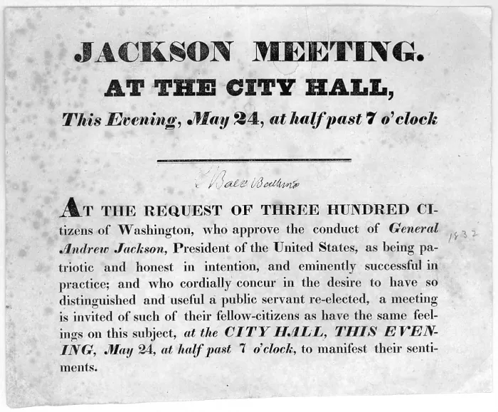 Framed Print : Bill announcing Andrew Jackson supporter's meeting, 1832